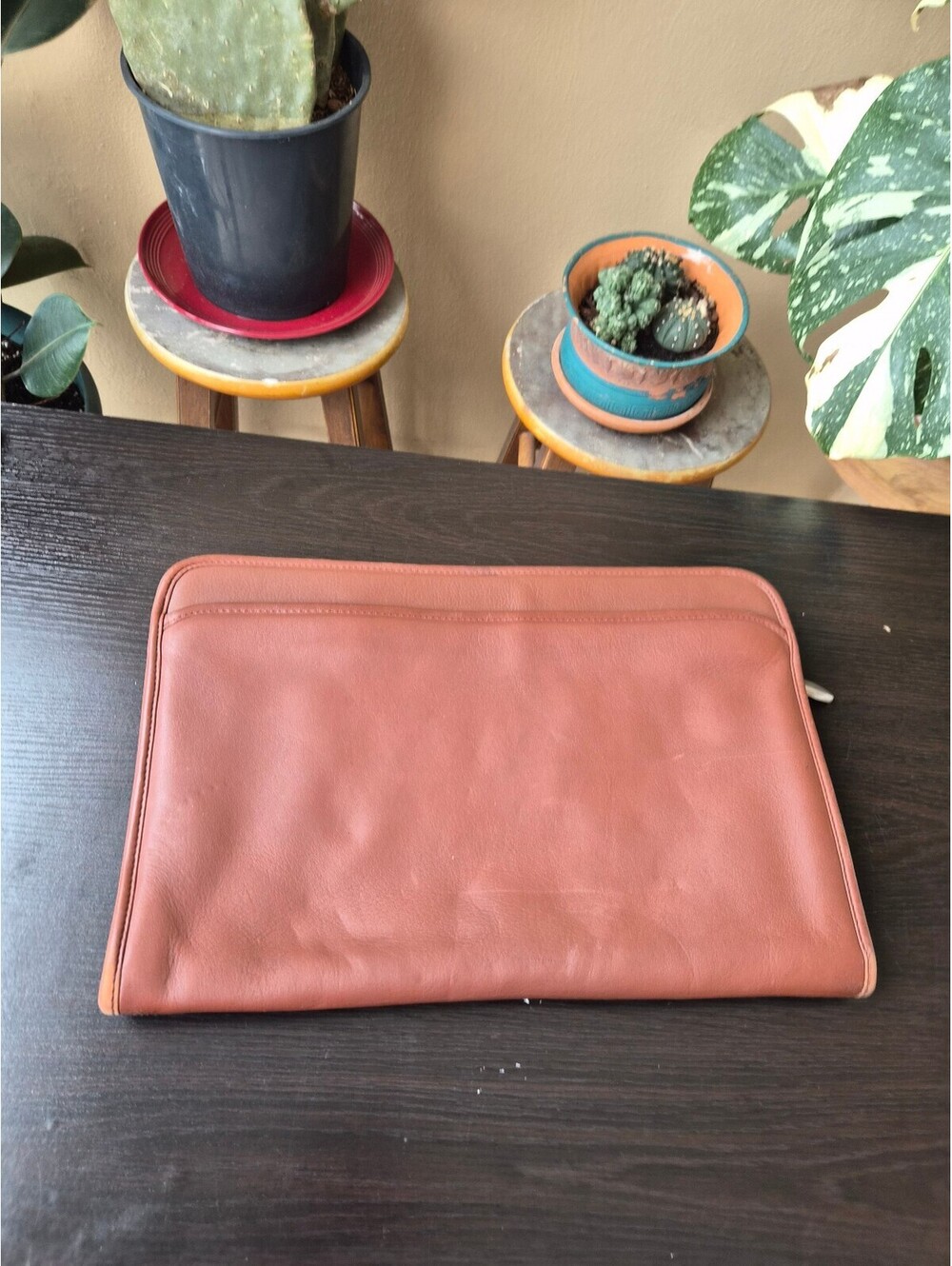 DeBon Fine Leather Brown Portfolio Laptop Document Organizer Case 16”